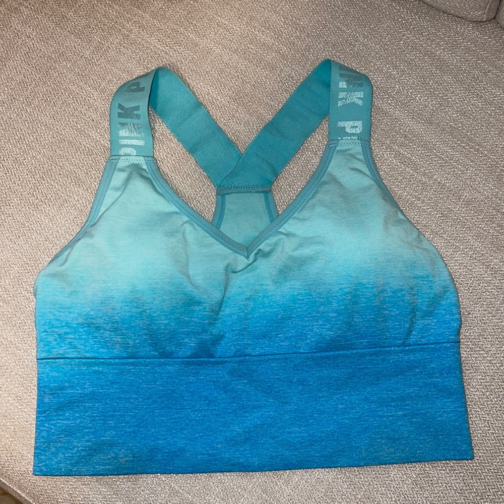Pink blue ombré long lined sports bra/ cropped tank top